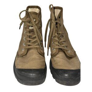 Palladium Womens Brown Canvas Lace-Up Boots With Black Rubber Sole
